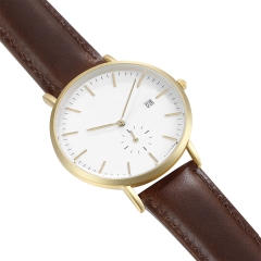 Men's Dress Wrist Watch Casual Classic couro genuíno relógio de pulso de relógio de quartzo