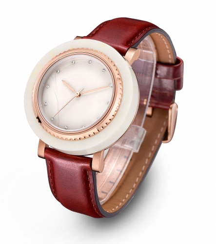 Brown Leather Real Marble Wrist Watch Marca