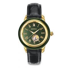 Relógio de jade mecânico personalizado em couro genuíno OEM