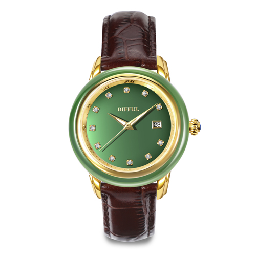 OEM Original Swiss Mechanical Movement couro genuíno Jade Watch