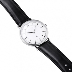 Custom logo couro genuíno relógio de pulso de aço inoxidável